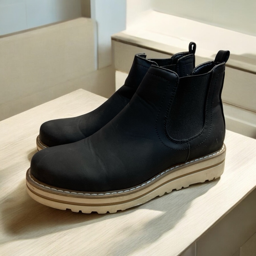 JABASIC Womens Chelsea Elastic Ankle Boots Waterproof Flat Boots Black Size 6